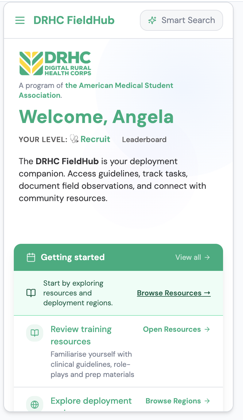 DRHC FieldHub — the mobile app navigators use in the field.